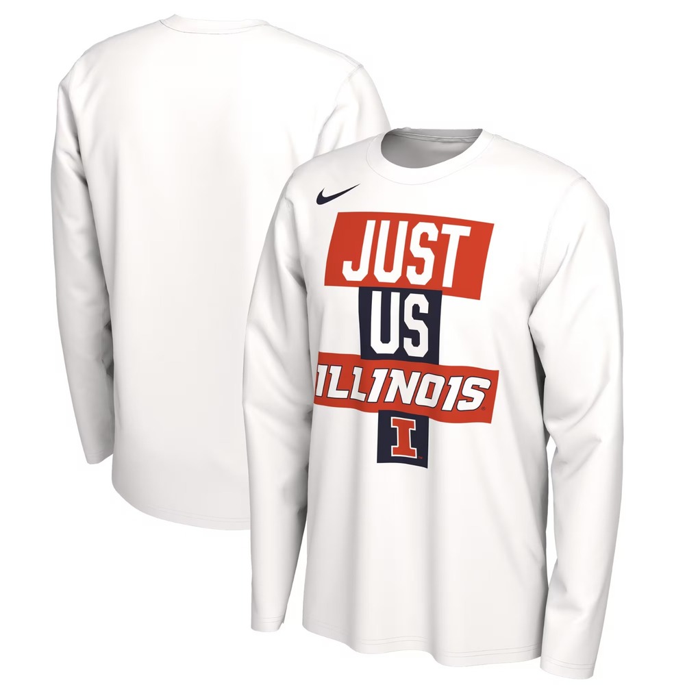 New Nike Mens Illinois Fighting Illini Long sleeve Shirt‎ Size XL White Just Us
